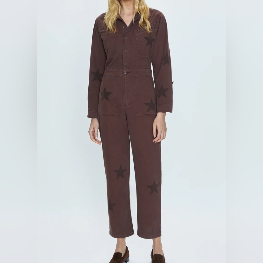 pistola Brown Star-Print Utility Jumpsuit